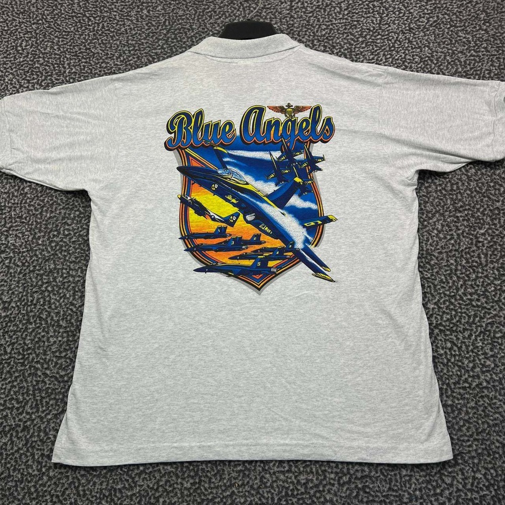 Vintage Blue Angels Polo Shirt Men Extra Large Fruit of the Loom Short Sleeve XL
